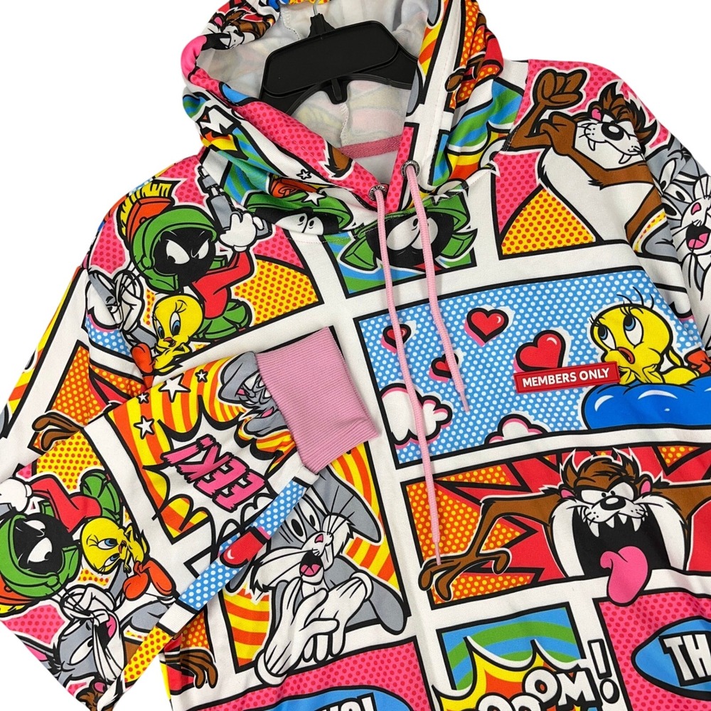 Looney Tunes Hoodie Dress Members Only Comic Strip Bold Print Womens L